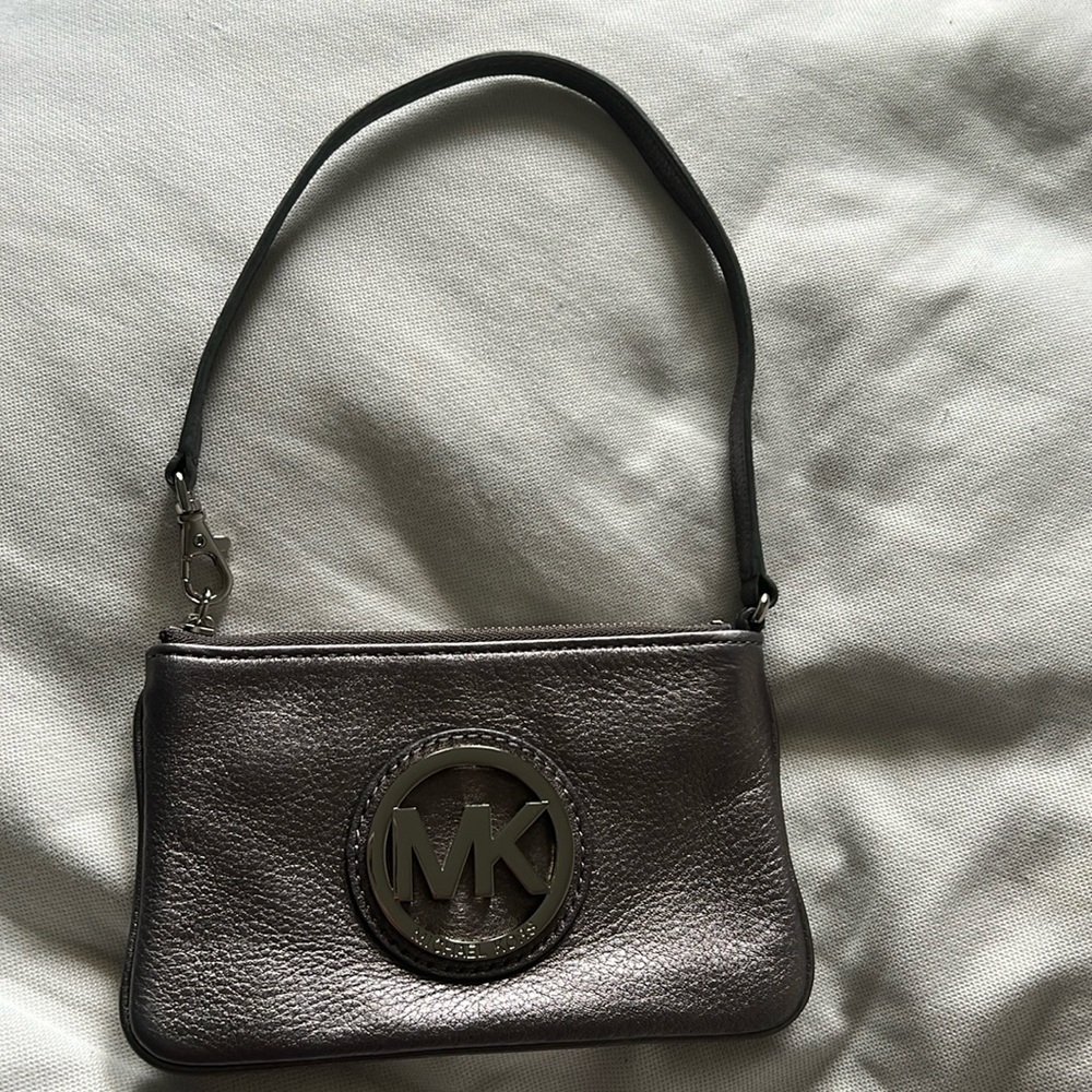 Michael Kors Pewter Colored Zip Wristlet/Wallet with Strap